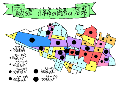 平成3年小平市の商店の分布