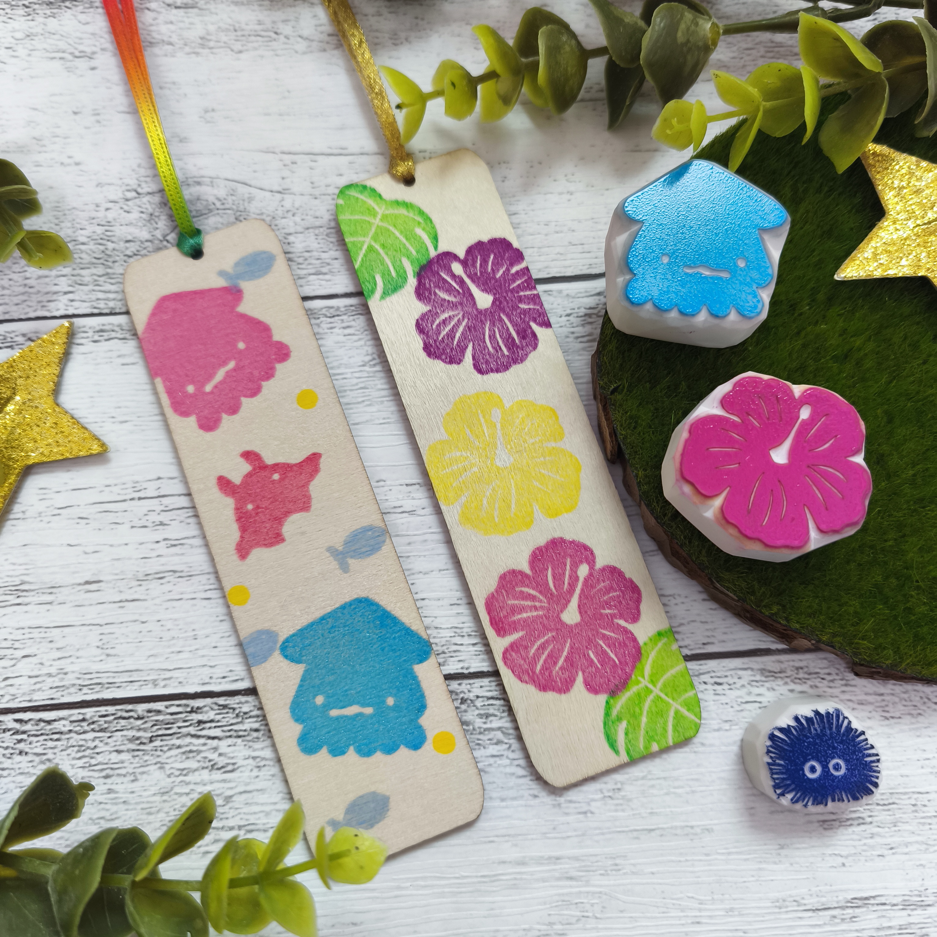 消しゴムはんこデザインでのオリジナルのしおりの写真 消しゴムはんこデザインでのオリジナルのしおりの写真